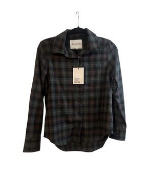 Lola River Preston Flannel Button Down Shirt | NWT | Green/Brown | Size XS